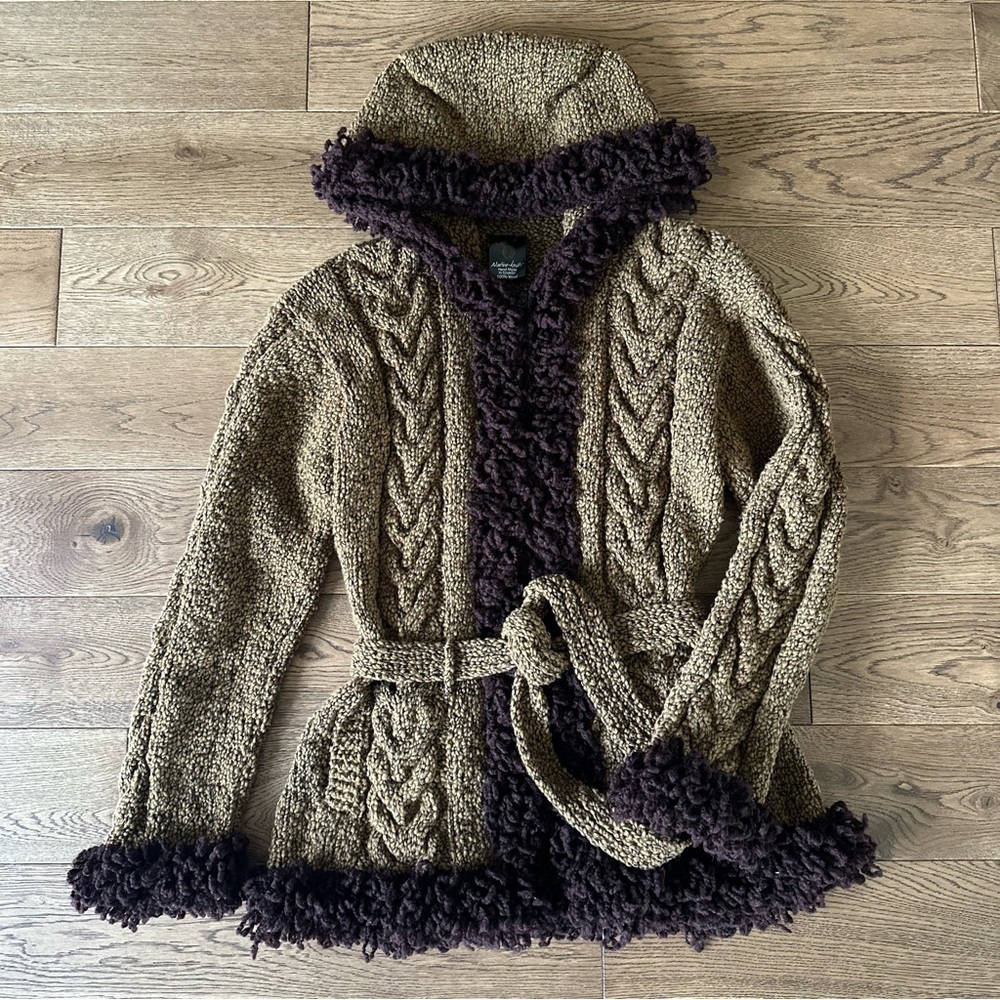 Native Knits 100% Wool Chunky Knit Cardigan Sweater Handmade in Ecuador S-M